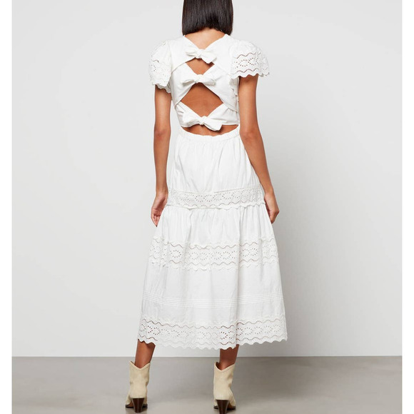 Sea Georgina White Eyelet Flutter Sleeve Cotton Dress 12 NEW V-Neckline Midi L - Picture 9 of 9